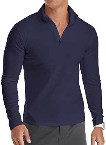 Image of KUYIGO Men's Polo Shirts for Men Adult Casual Fashion Slim Fit T Shirts Cotton Long Sleeve Shirts L Navy