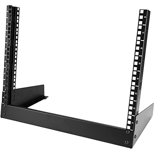 Image of StarTech.com 2-Post 8U Desktop Server Rack, Small Open Frame 19in Computer Rack, Compact Network Rack for AV / Studio / Data / IT Equipment, Free Standing Two-Post Home/Office Rack (RK8OD)