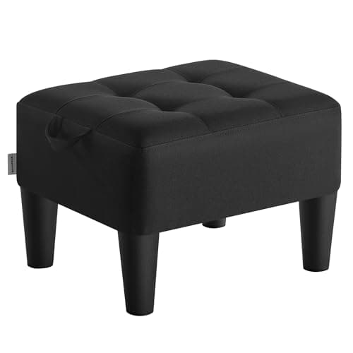 Image of SONGMICS Foot Stool, Ottoman, Linen-Look Fabric Stool with Thick Cushion, 150 kg Weight Capacity, for Living Room, Bedroom, Entryway, Ink Black LOM502BH01