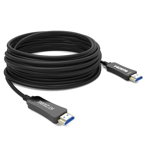 Image of ATZEBE Fibre Optic HDMI Cable 50m, Fibre HDMI Cable Supports 4K@60Hz, 4:4:4/4:2:2/4:2:0, HDR, Dolby Vision, HDCP 2.2, ARC, 3D, High Speed 18 Gbit/s, Slim and Flexible HDMI Fibre Optic Cable