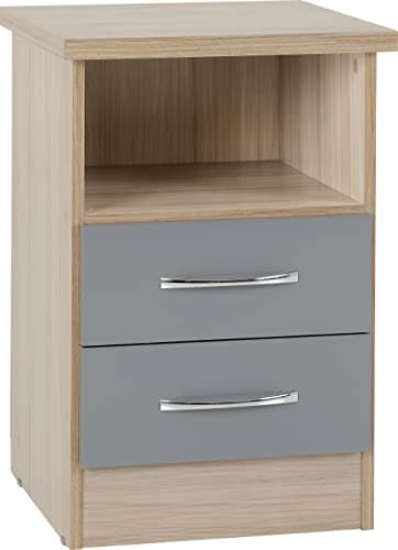 Image of Seconique Nevada 2 Drawer Bedside in Grey Gloss/Light Oak Effect Veneer