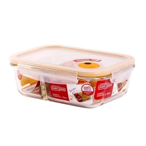 Image of LOCK & LOCK Glass Food Storage Containers - Square - With Lid and Insert for Oven, Microwave & Freezing - 950ml