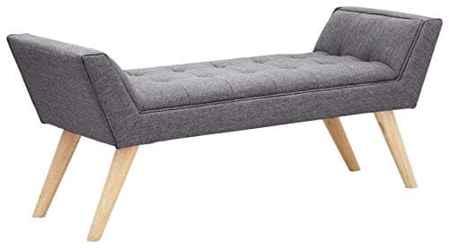 Image of GFW Milan Upholstered Storage Bench, Window Padded Stool Seat, Accent Solid Wood Legs, Suitable for Living Room Bedroom Hallway Or Dining Room, Dark Grey, H-51cm x W-118cm x D-43cm