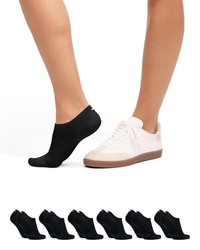 Image of DANISH ENDURANCE No Show Socks, Cotton Low Cut Trainer Socks, Invisible, for Men and Women, Unisex, 6 Pack, Black, 6-8