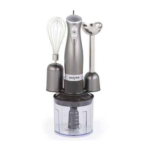 Image of Salter Cosmos 3-in-1 Hand Blender – Whisk, Blender & Chop, Food Processor, Vegetable Chopper, Stainless Steel Blades, 500ml Chopping Bowl, Whisk & Blender Attachments, 2 Speeds, 350W, EK2827GUNMETAL