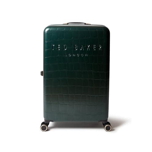 Image of Ted Baker Icon Case Large Suitcase 79cm Forest Green Patent Croc Hard Shell 4-Wheel TSA Lock Designer Luggage Travel Bag 122L Lightweight ABS Organised Interior Stylish with Compartments