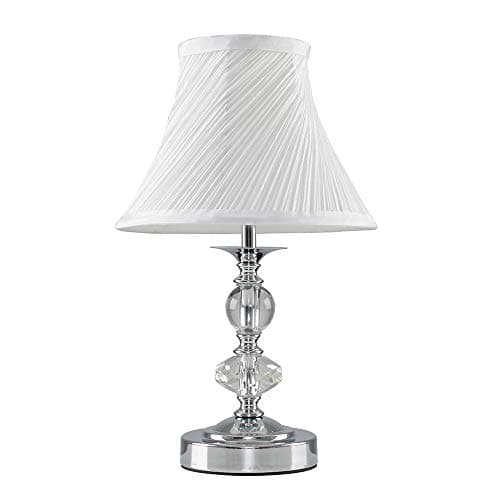 Image of MiniSun | Modern Polished Chrome and Glass Touch Table Lamp with Pleated White Shade | Table Lamps & Home Improvements Essential