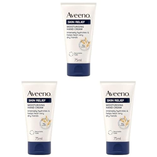 Image of Aveeno Skin Relief Hand Cream Moisturiser for Very Dry Skin 75 ml Pack of 3 with Soothing Triple Oat Complex and Shea Butter for Intense Hydration and Skin Barrier Protection