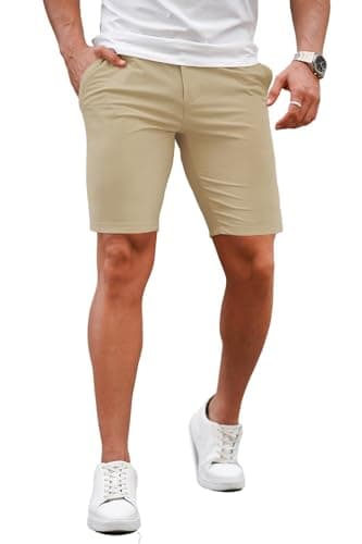 Image of GINGTTO Shorts for Men UK Slim Fit Stretch Chino Short Men's Summer Smart Trousers 9 Inch Half Pants Khaki 34