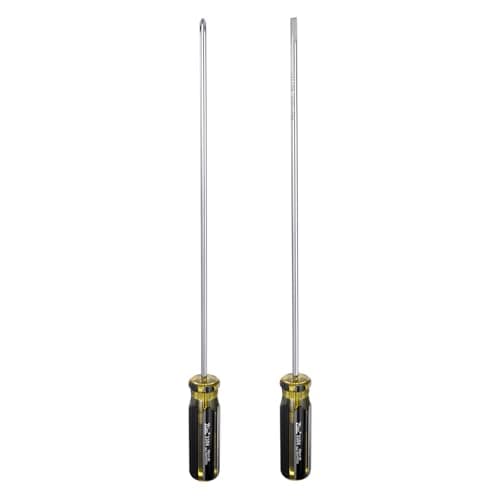 Image of sourcing map 2pcs Long Phillips Slotted Screwdriver 12" Shank CR-V Cross Flat Head Magnetic Screwdrivers for Industry and Automobile Repair, Silver Tone