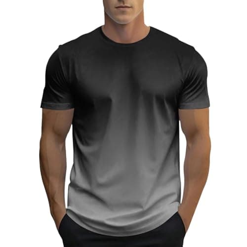 Image of T-Shirt Men's Short Shirt with Print Colour Gradient Summer T-Shirt Comfortable Sports Shirt Casual Top Lightweight Breathable Running Shirt Muscle Shirts Stretch Tops, darkgray, XS