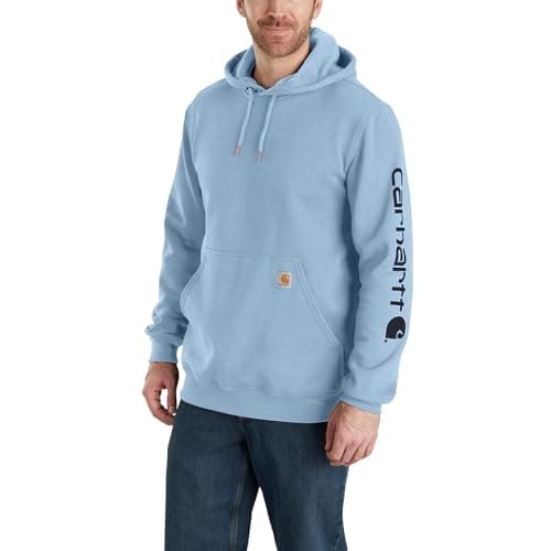 Image of Carhartt Men's Loose Fit Midweight Logo Sleeve Graphic Sweatshirt, Fog Blue, XL