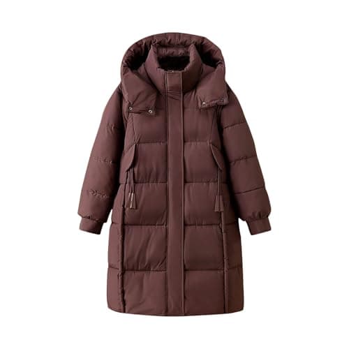 Image of Long Winter Coat Puffer Quilted Coats Hooded Stand Collar Padded Jackets with Pockets Long Sleeve Zipper Overcoats Midi Longline Warm Parka Casual Loose Fit Thicken Windproof Windbreak Outwear Uk