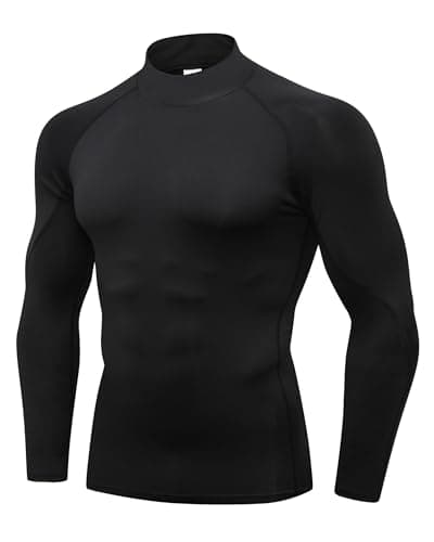 Image of POIHIDE Men's Compression Shirts Long Sleeve Base Layer Sports Gym Wear Workout Tops Activewear Quick Dry Muscle Fit Shirts Running Undershirts T Shirts Clothes Mock Turtleneck Black