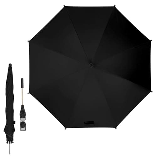 Image of Ickle Bubba Universal Parasol Umbrella – UPF50+ UV Standard, Adjustable Sun and Wind Protection Umbrella, Universal Fit - Compatible with All Strollers and Prams (Black)
