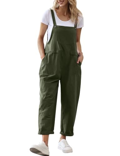 Image of YESNO Women's Dungarees Loose Casual Plus Size Lightweight Sleeveless Overall Long Jumpsuit Playsuit Trousers Pants Dungarees (S PV9UK Ash Green)