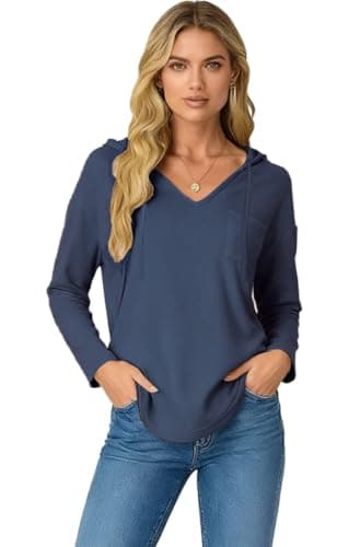 Image of Women's Hoodies Pullover Hooded Sweatshirt for Spring Autumn-Blue/L