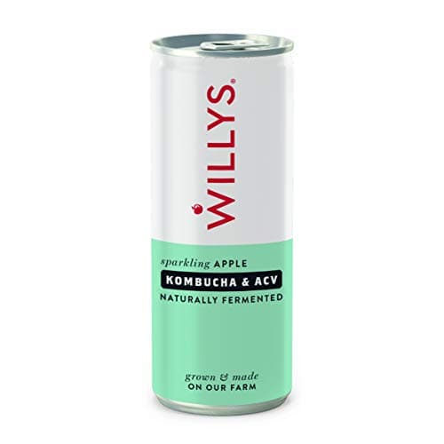 Image of WILLY'S Apple Kombucha & Apple Cider Vinegar - Probiotics For Detox & Gut Health - Vegan & Gluten Free - 12 x 250ml Cans - Sustainable ACV