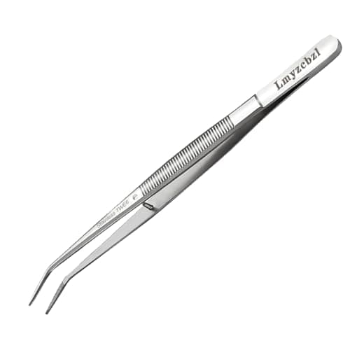 Image of Lmyzcbzl Stainless Steel Tweezers, Sewing Machine Tweezers, Universal Bent Tip Tweezers, Multipurpose Stainless Steel Tweezers, with Curved Pointed Serrated Tip