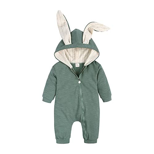 Image of Verve Jelly Baby Toddler Boys Clothes Unisex Cute Bunny Long Sleeves Zipper Romper Green 59 0-3 Months