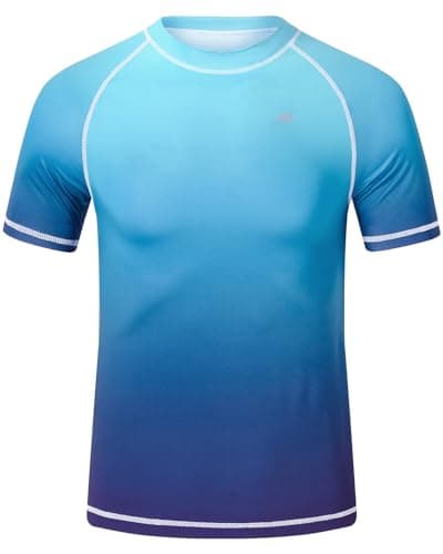 Image of Huayuzh Mens UV Rash Vest UPF 50+ Rash Guards Short Sleeve Swim Shirts Lightweight Quick Drying Surfing Gym Workout Top Sky Blue Gradient Navy XL