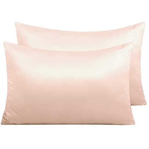 Image of NTBAY 2 Pack Zippered Satin Pillow Cases for Hair and Skin, Luxury Standard Hidden Zipper Pillowcases Set of 2, 50x75 cm, Pink