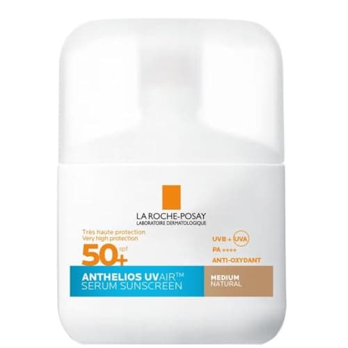 Image of La Roche Posay Anthelios UVAIR Serum Sunscreen SPF50+ Medium, Tinted Serum Sunscreen with Hyaluronic Acid, Niacinamide & Vitamin E, High UVA/UVB Protection for All Skin Types, 50ml