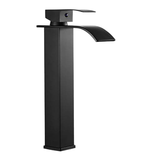 Image of Peppermint Basin Taps Mixer Tall Black Bathroom Sink Mixer Tap Waterfall Countertop High Square Cloakroom Faucet Monobloc Stainless Steel with G1/2’’ Hoses Mono 1 Hole