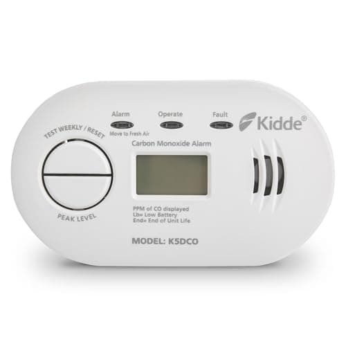 Image of Kidde 5DCO Digital Carbon Monoxide Alarm and Detector with AA Batteries - 10 Year Sensor Life Digital Display CO Alarm - 7 Year Warranty