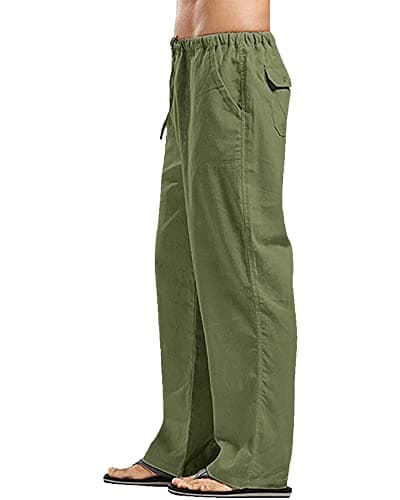 Image of YAOHUOLE Men's Trousers Casual Pants Simple Fashion Linen Trousers Regular Fit Pants Army Green 3XL