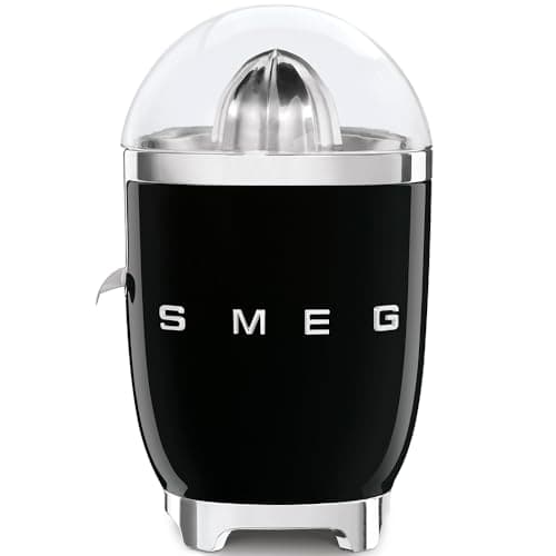 Image of Smeg Retro 50's Style Citrus Juicer with Stainless Steel Reamer and Strainer, Anti-Drip Spout, 70W, Black, CJF11BLUK