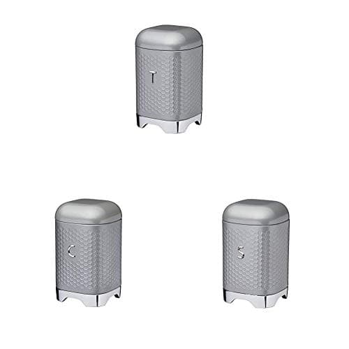 Image of Kitchen Craft Lovello Grey Textured Metal Tea Coffee Sugar Canister Box Set