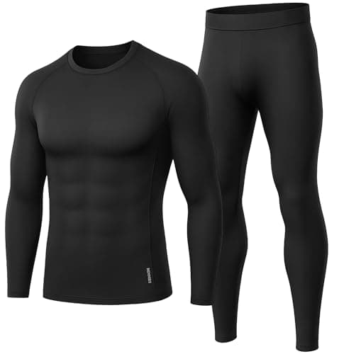 Image of BENNIES Thermal Underwear Mens Set Mens Thermals Top and Bottoms Long Sleeve Tops Long Johns Thermal Base Layer Thermals Men's Thermal Underwear T Shirt for Winter Ski Sports Black L