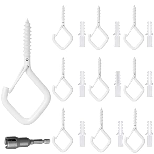 Image of CANGCANG 10PCS Premium Screw-in Hooks with Safety Lock – Heavy Duty Black Metal Ceiling Hooks for Hanging Plants, Lights, Bird Feeders & Outdoor Decor (White)
