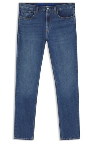 Image of HUGO Mens Ash Slim-fit Jeans in mid-Blue Stretch Denim