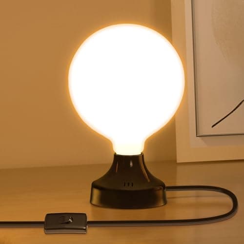 Image of Lamptobe Industrial Table Lamp, Vintage Bedside Lamps with Plug in Cord On/Off Switch, E27 Lamp with Globe Opal Bulb, 360° Beam Angle, 3000K Warm White, Ideal for Bedroom, Living Room, Study, Office