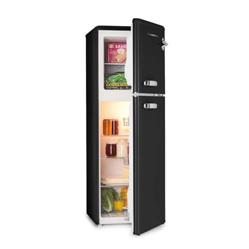 Image of KLARSTEIN Audrey Retro - Retro Fridge-Freezer Combination, Fridge and Freezer, Refrigerator, Infinitely Variable Cooling Capacity, Interior Lighting, 41 dB Operating Noise, Black