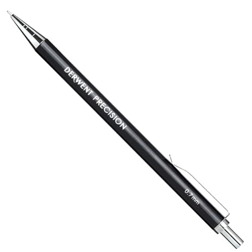Image of Derwent 0.7 mm Precision Mechanical Pencil, HB Leads and Erasers Included, Professional Quality, 2302429, black, 5 Piece Set