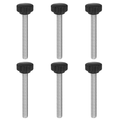 Image of sourcing map 6pcs Knurled Clamping Knobs Thumb Screws M10 x 80mm Metric Male Thread 28mm Matte Plastic Head 304 Stainless Steel Stud Hand Threaded Knob Thumbscrew Handle, Black