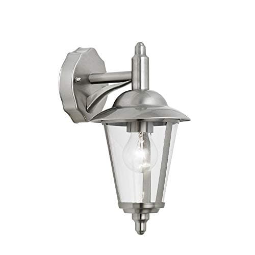 Image of National Lighting HARVIE Traditional Polished Stainless Steel Finish Outdoor Garden Porch Weatherproof Wall Light Lantern IP44 Rated