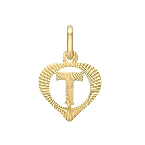 Image of CARISSIMA Women's 9ct Yellow Gold Diamond Cut 'T' Initial Heart Pendant - CHAIN NOT INCLUDED