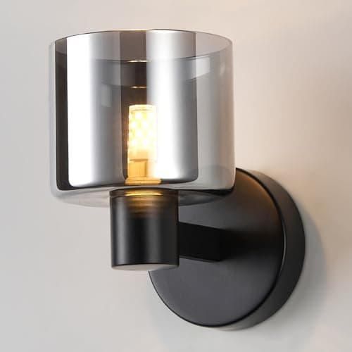 Image of HARPER LIVING Wall Light Matt Black, Indoor Wall Lamp with Smoked Glass Shade, Modern Wall Sconce Lights for Living Room Bedroom Hallway Hotel B&B (G9 Base No Bulb)