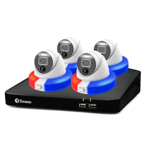 Image of Swann Home DVR Security Camera System with 1TB HDD, 4 Dome Camera 8 Channel, 1080p Full HD Video, Indoor & Outdoor Wired CCTV, Colour Night Vision, Heat Motion Detection, Spotlights, Flashing Lights