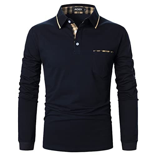 Image of AIOIDI Polo Shirts for Men Adults Long Sleeves Casual Golf Shirt with Real Pocket,Blue 1,L