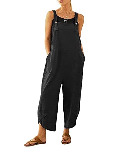 Image of Jacansi Womens Casual Overalls Loose Casual Baggy Sleeveless Overall Long Jumpsuit Playsuit Trousers Pants Romper Black L
