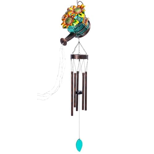 Image of MUMTOP Solar Wind Chimes for Outside - Solar Watering Can Wind Chimes Outdoor Unique with String Warm Light, Glass Windchimes Clearance for Garden, Patio,Yard Decor Gift