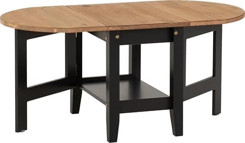 Image of Seconique Santos Drop Leaf Coffee Table in Black/Distressed Waxed Pine
