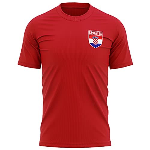 Image of Croatia Football Shirt Men - Retro Croatia Flag Badge T Shirt - Football European Country 2021 2020 Supporters Red White Chequers 1912 Tee Him - Croatian Tournament Footy Soccer Top, XL, Red
