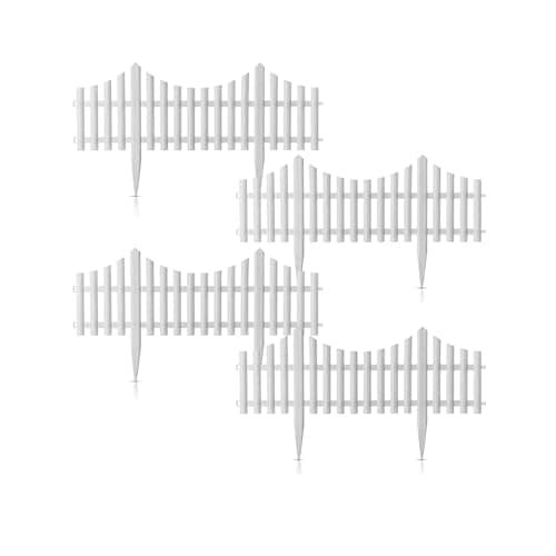 Image of Lawn Border Edge Fence Pack of 10 Plastic Wooden Effect Edging Picket Garden | Decorative Garden Ornamental Edging Border Lawn Picket Fence Landscape Path Panels (WHITE)