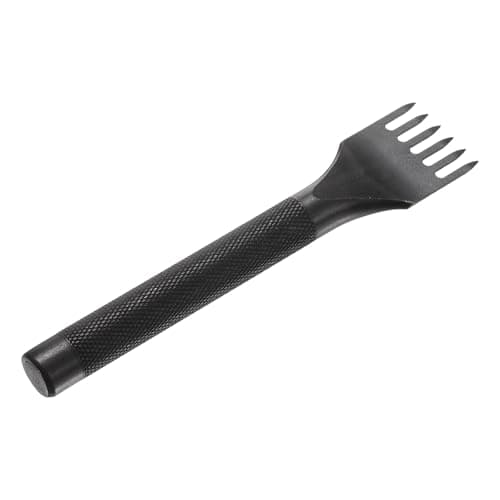 Image of sourcing map Leather Stitching Punch 4mm 6 Prong Carbon Steel Leather Punch Hole Tool Chisel for DIY Craft Handbag Wallets Card Belt Holders Key Holders Belts, Black